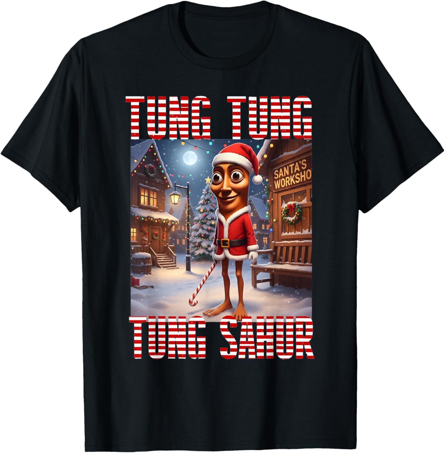 Tung Tung Tung Sahur - Merry Christmas Xmas Brainrot T-Shirt - T-Shirt | Black