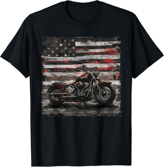 Vintage Motorcycle USA Flag Retro Biker American T-Shirt - T-Shirt | Black