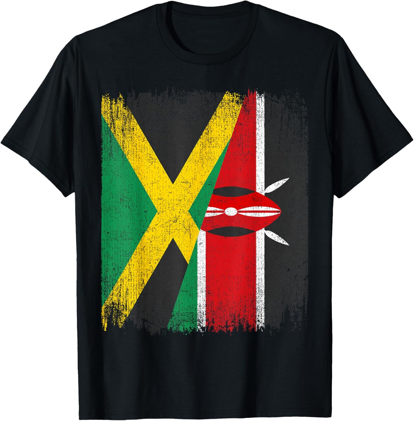 Half Jamaica Kenya Flag Jamaican Kenyan Pride Roots T-Shirt - T-Shirt | Black