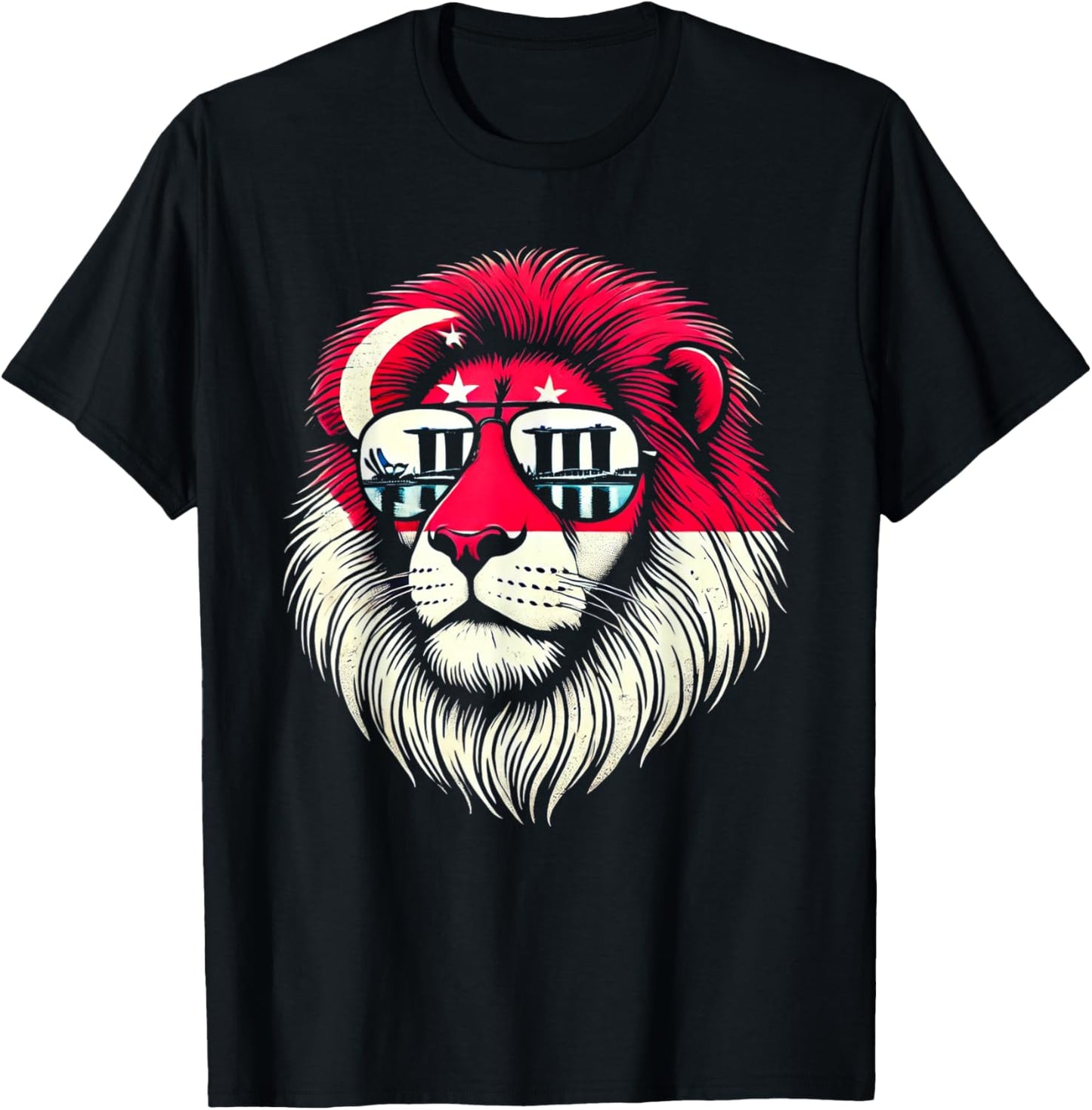Republic of Singapore Lion Singaporean Flag T-Shirt - T-Shirt | Black