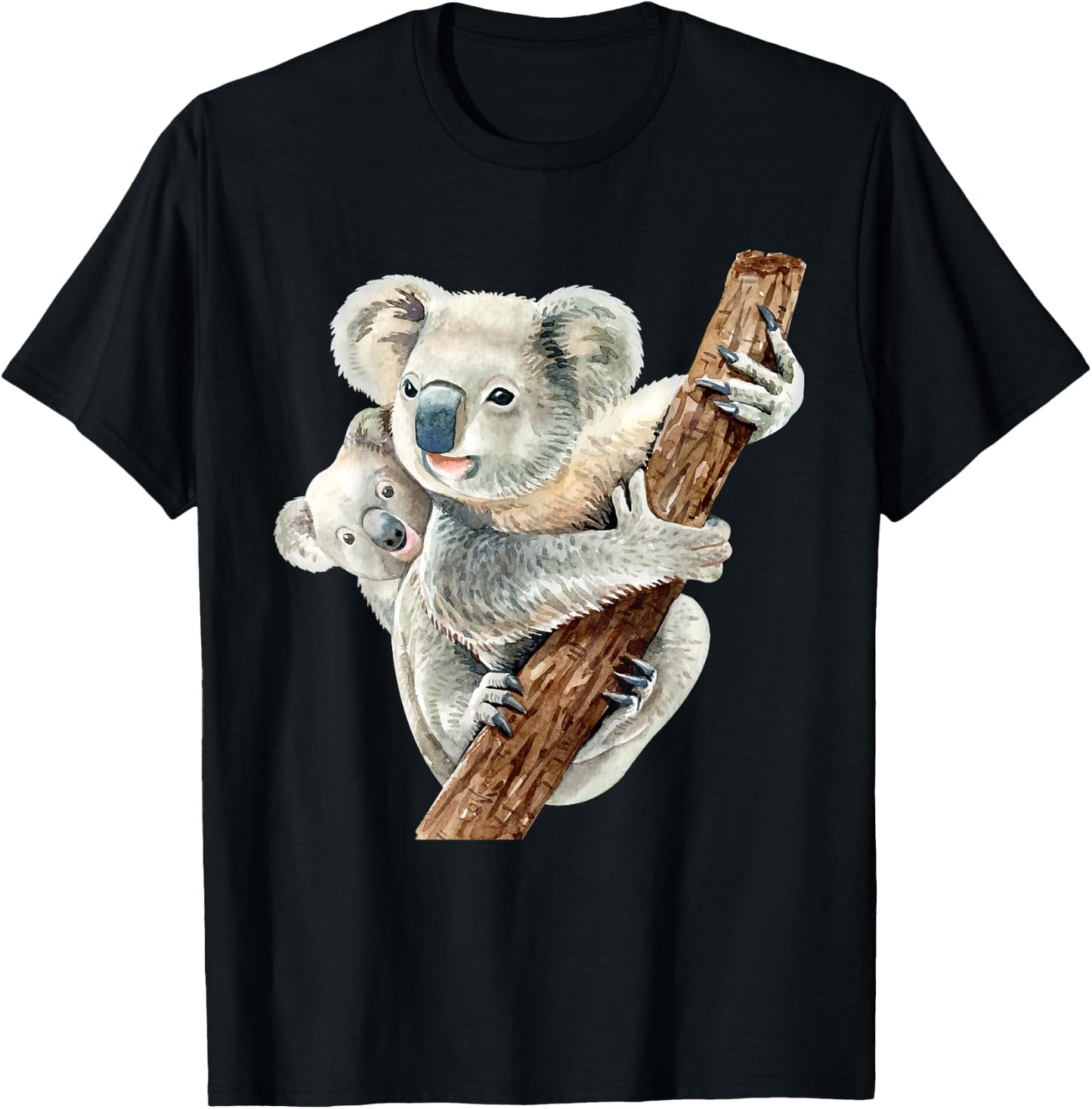 Cute Koala Bear and Baby Realistic Watercolor T-Shirt - T-Shirt | Black