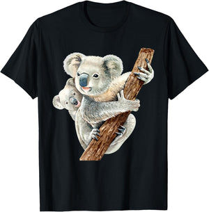 Cute Koala Bear and Baby Realistic Watercolor T-Shirt - T-Shirt | Black