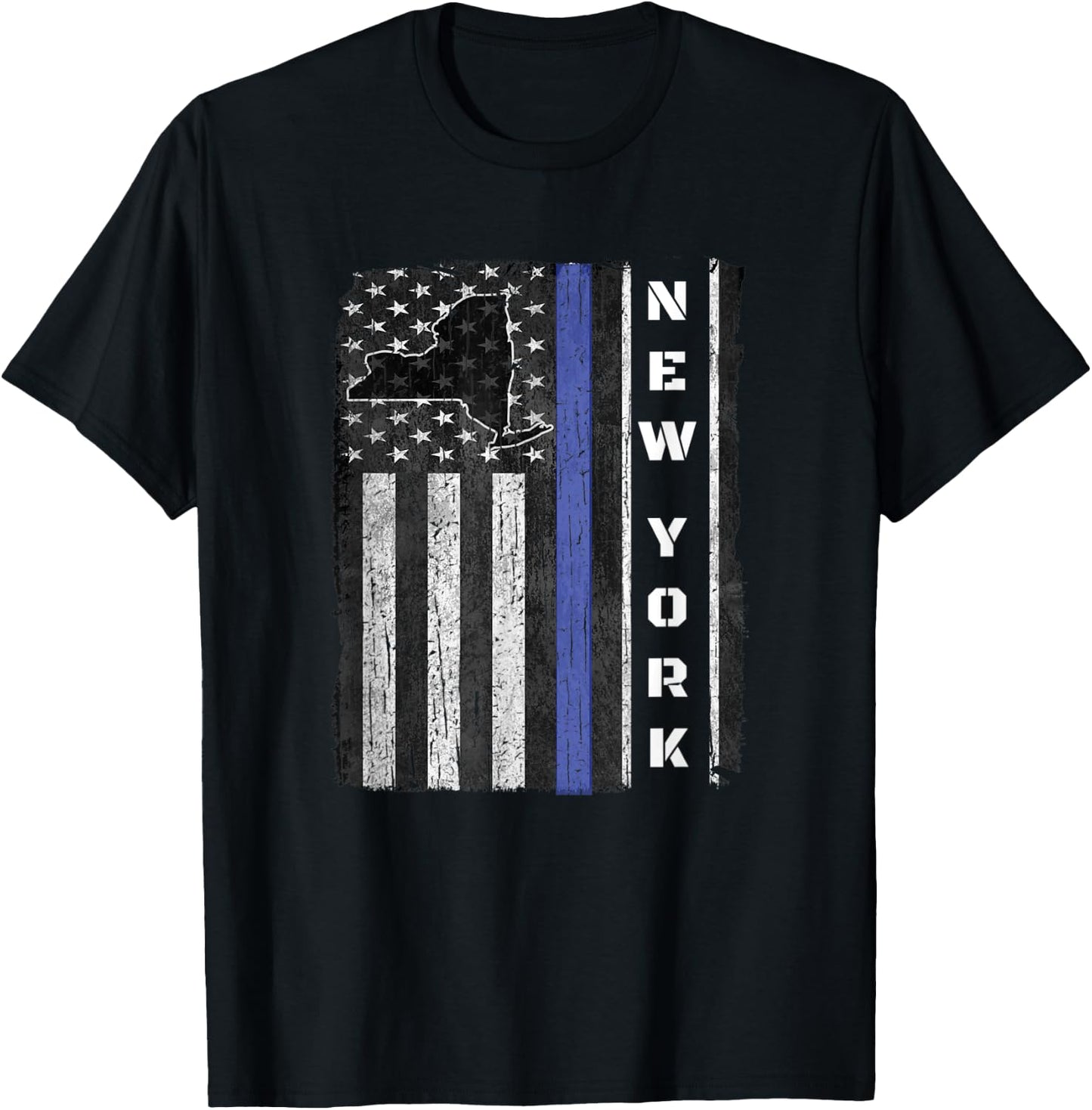 New York Thin Blue Line Police Week Shirt USA Flag Gift Cop T-Shirt - T-Shirt | Black