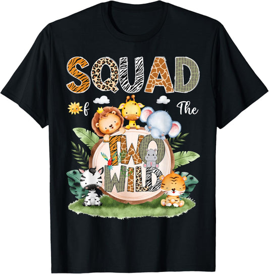 Squad Of The Two Wild 2Nd Birthday Safari Animal Lover T-Shirt - T-Shirt | Black