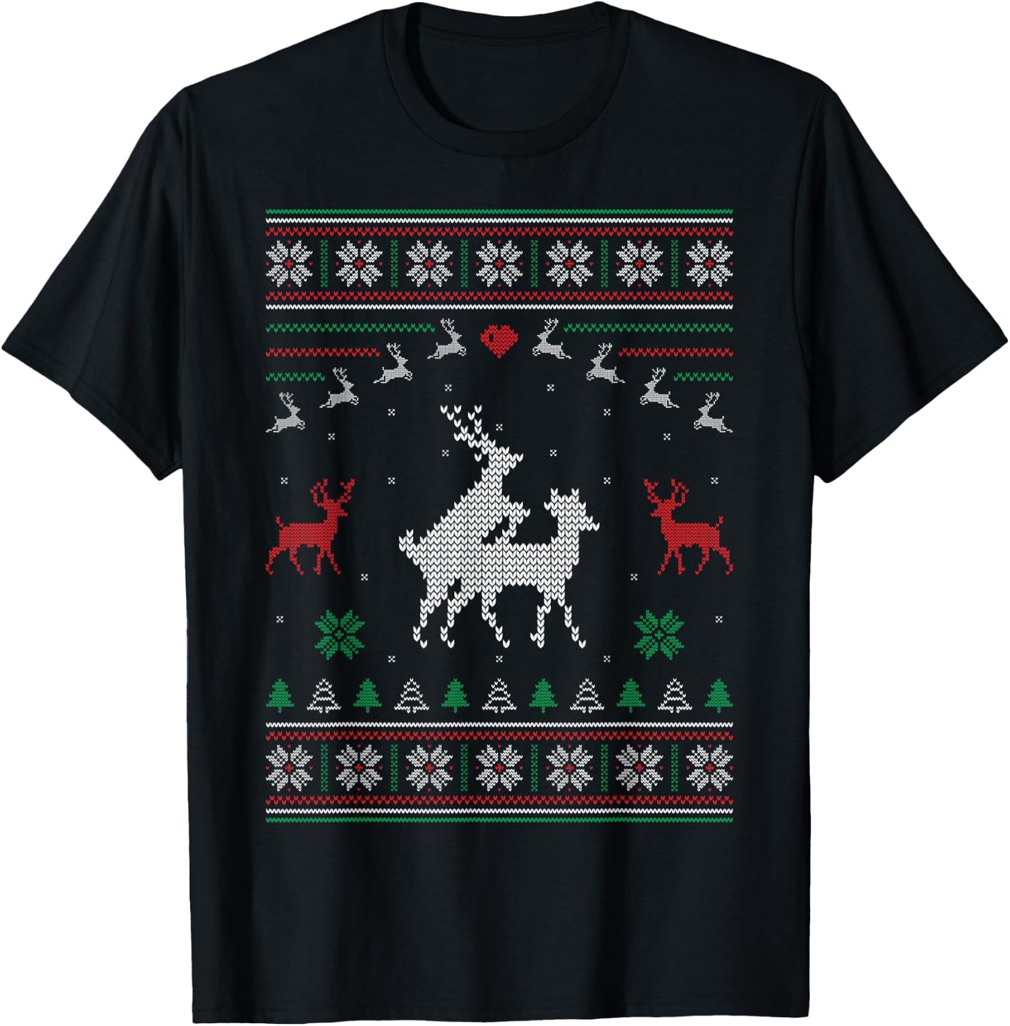 Loving Reindeer Couple Ugly Christmas Sweater Deer Pair T-Shirt - T-Shirt | Black