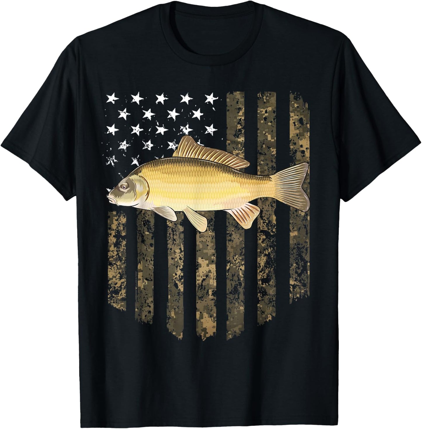 Camo American Flag Common Carp Fishing 4th Of July Women Men T-Shirt - T-Shirt | Black