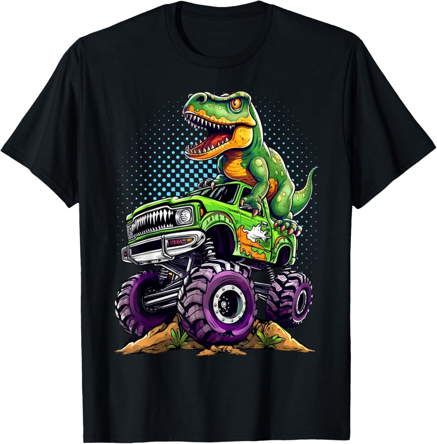 Monster Truck Dinosaur T-Rex Birthday Boy T-Shirt - T-Shirt | Black