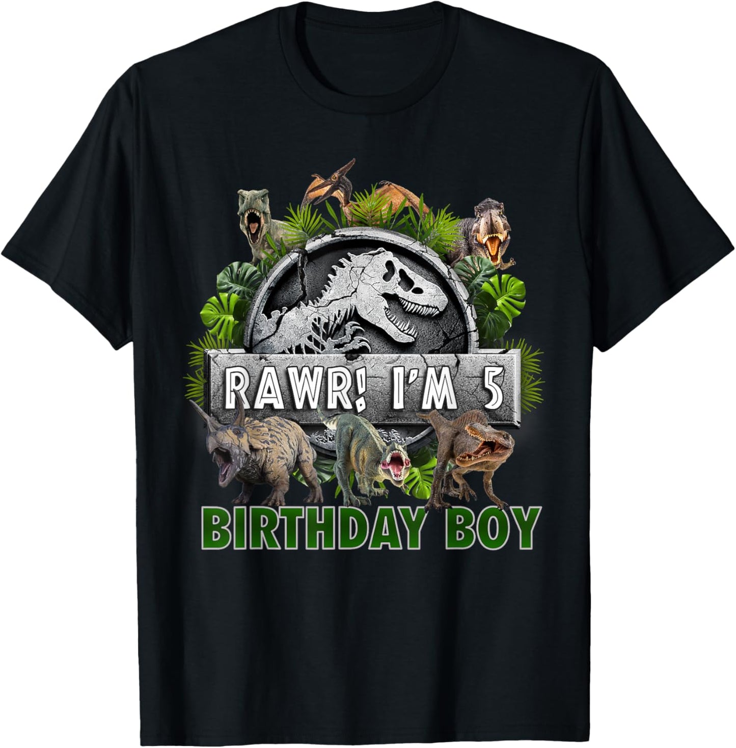 Kids 5 Year Old Shirt 5th Birthday Boy T Rex Dinosaur T-Shirt - T-Shirt | Black
