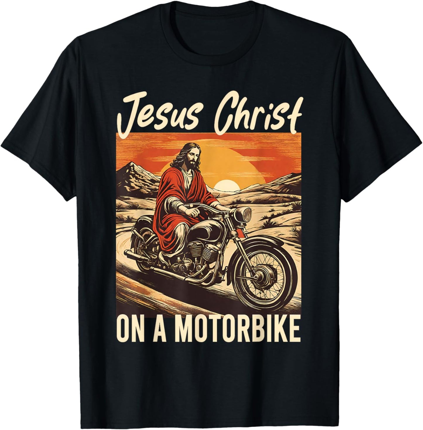 Jesus Christ On A Motorbike Jesus Biker Motorcycle Christian T-Shirt - T-Shirt | Black