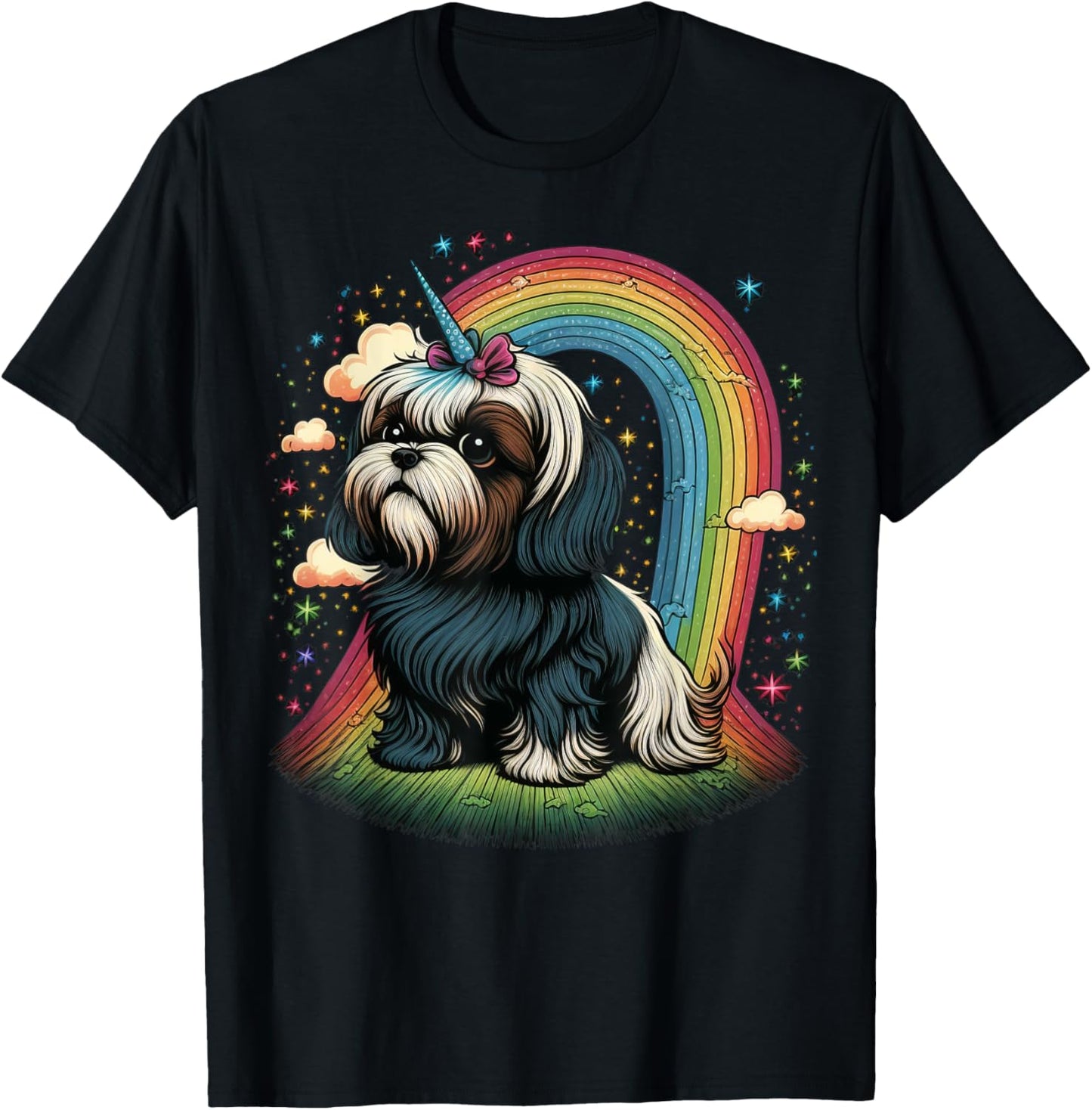 Shih Tzu Unicorn on Rainbow Unicorn Shih Tzu T-Shirt - T-Shirt | Black