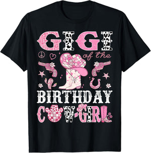 Gigi Of The Birthday Cow-Girl Pink Disco Rodeo Western T-Shirt - T-Shirt | Black