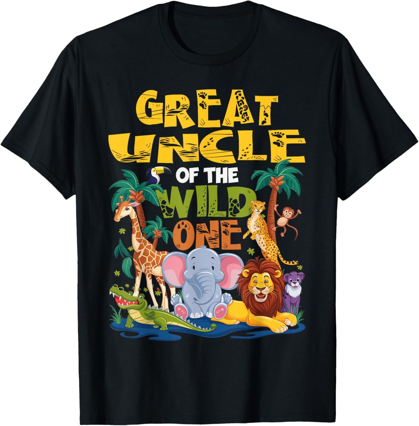 Great Uncle of the Wild One Birthday Safari Jungle Animal T-Shirt - T-Shirt | Black