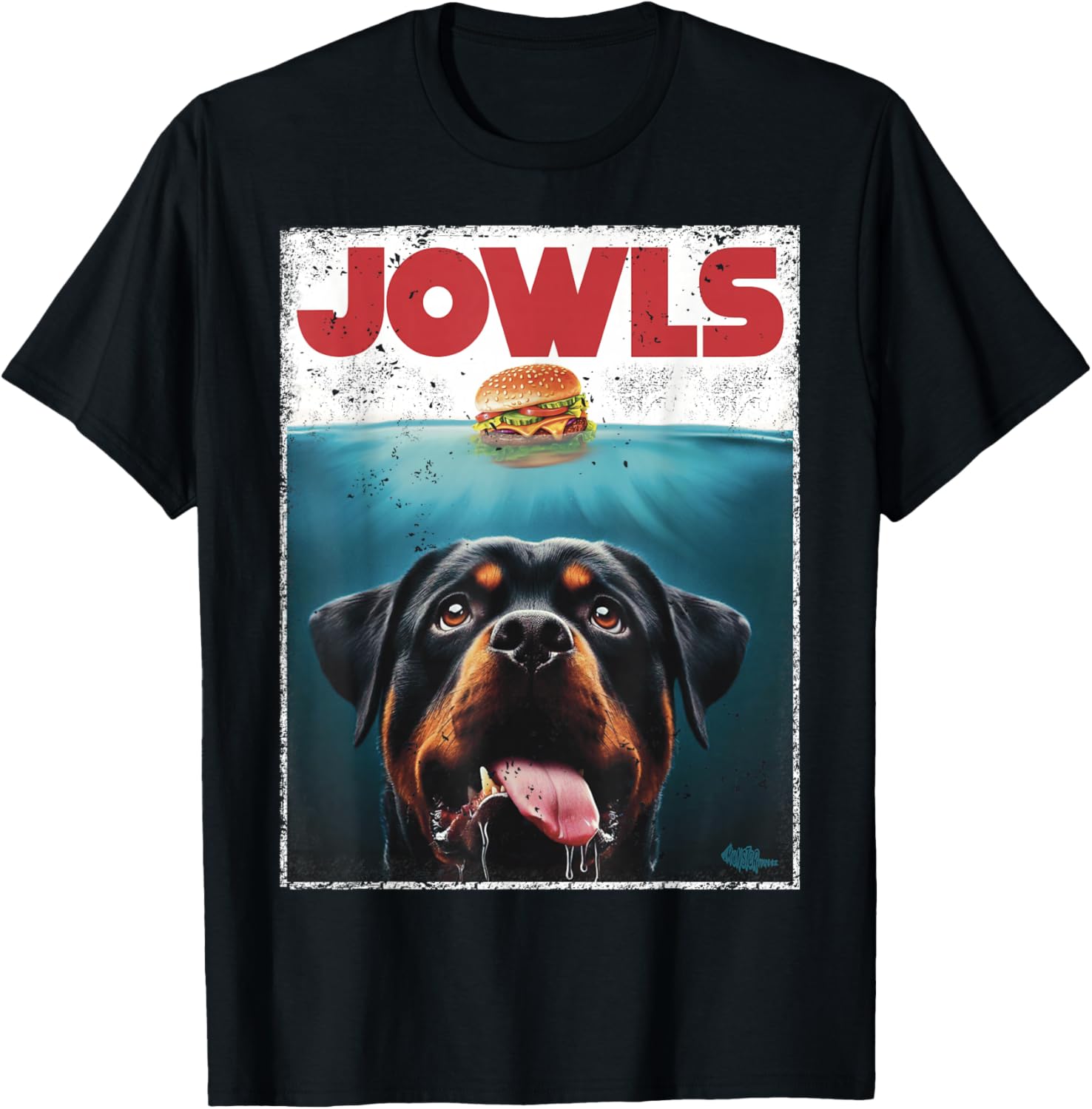 Funny Rottie Rottweiler Jowls Burger, Giant Tank Dog Mom Dad T-Shirt - T-Shirt | Black