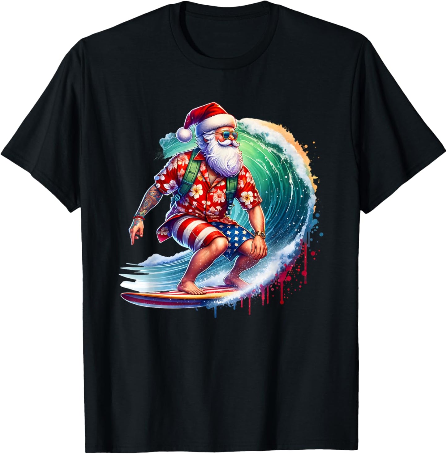 Surfing Santa Claus Christmas in July Beach Summer Vacation Men Women Kids T-Shirt - T-Shirt | Black