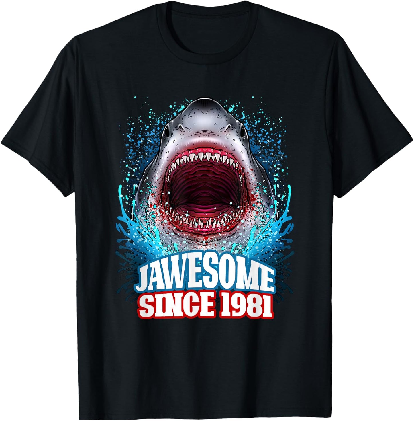 45th Birthday Jawesome Since 1981 Shark 45 Years Old T-Shirt - T-Shirt | Black