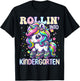 Kindergarten Back To School First Day Girls Rollin Unicorn T-Shirt - T-Shirt | Black