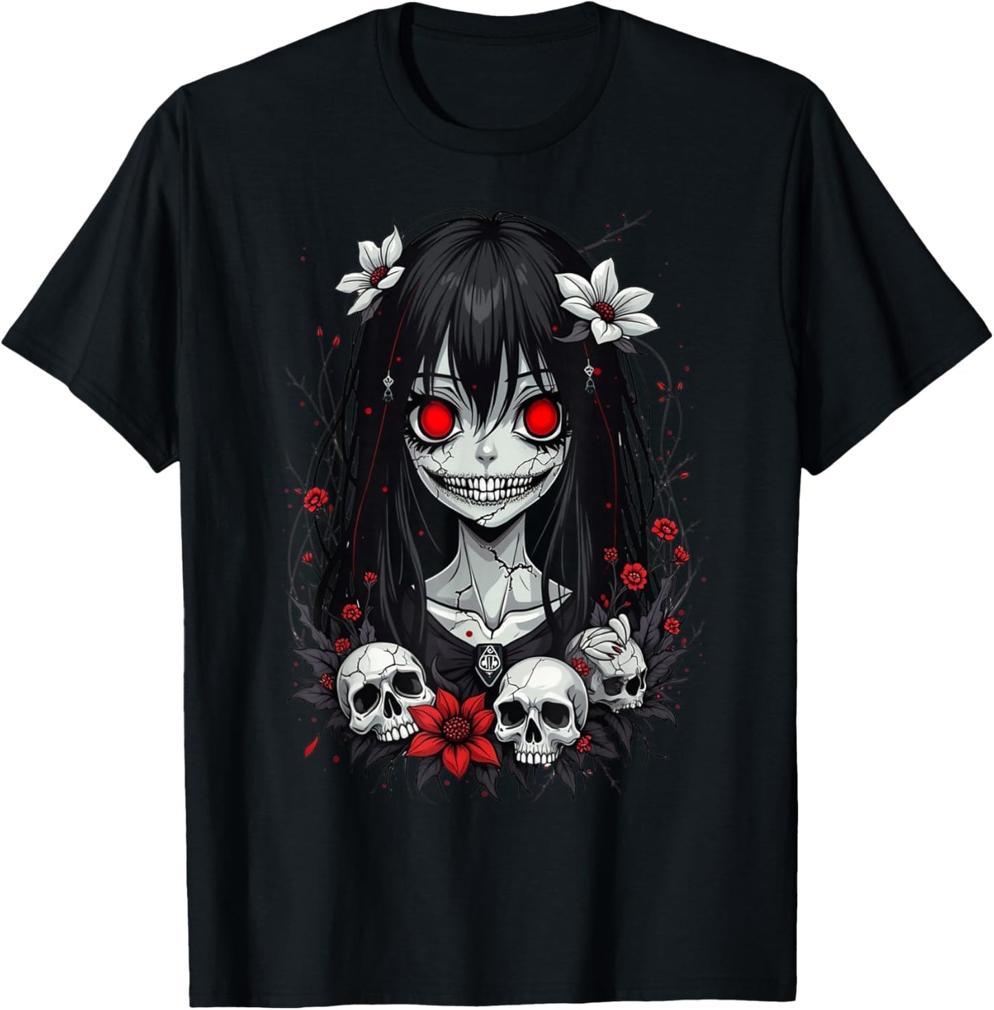 Scary Kawaii Goth Girl | Horror Anime Aesthetics T-Shirt - T-Shirt | Black