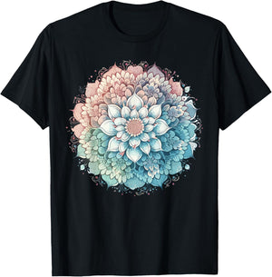 Cute flower Mandala Sacred Fractal Geometry Art Good Vibe T-Shirt - T-Shirt | Black