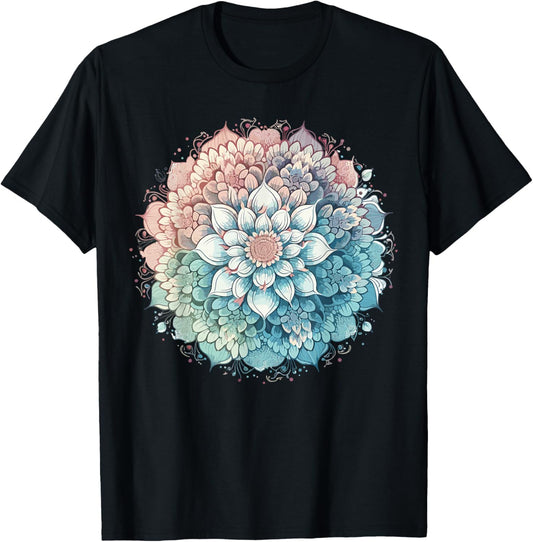Cute flower Mandala Sacred Fractal Geometry Art Good Vibe T-Shirt - T-Shirt | Black