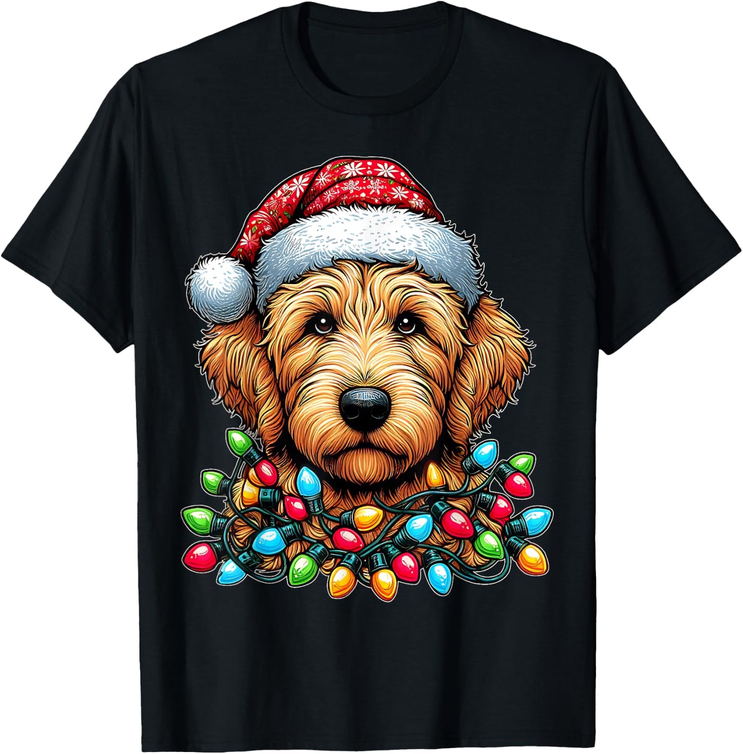 Golden Doodle Goldendoodle Christmas Hat Xmas T-Shirt - T-Shirt | Black
