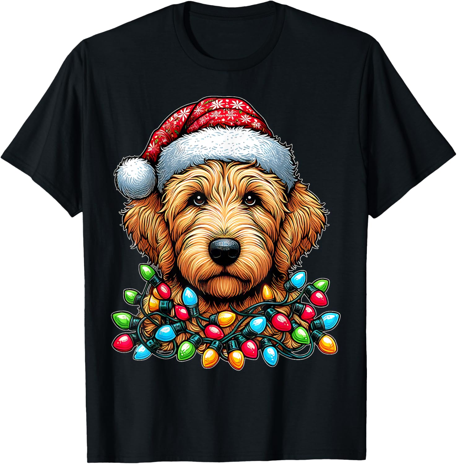 Golden Doodle Goldendoodle Christmas Hat Xmas T-Shirt - T-Shirt | Black