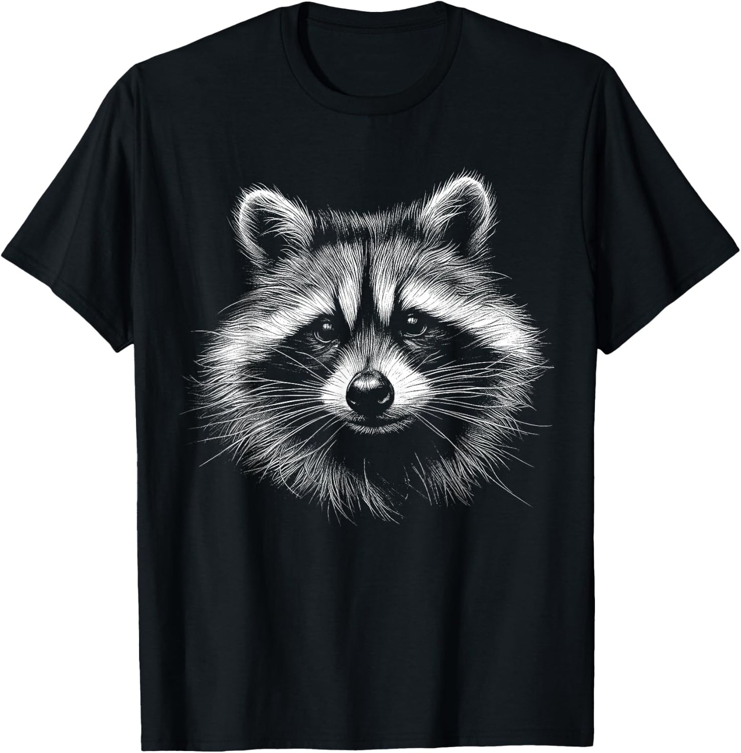 Adults Raccoon Lover Art Design , Black, Small, Short Sleeve, Classic Fit, Polyester 100% T-Shirt - T-Shirt | Black