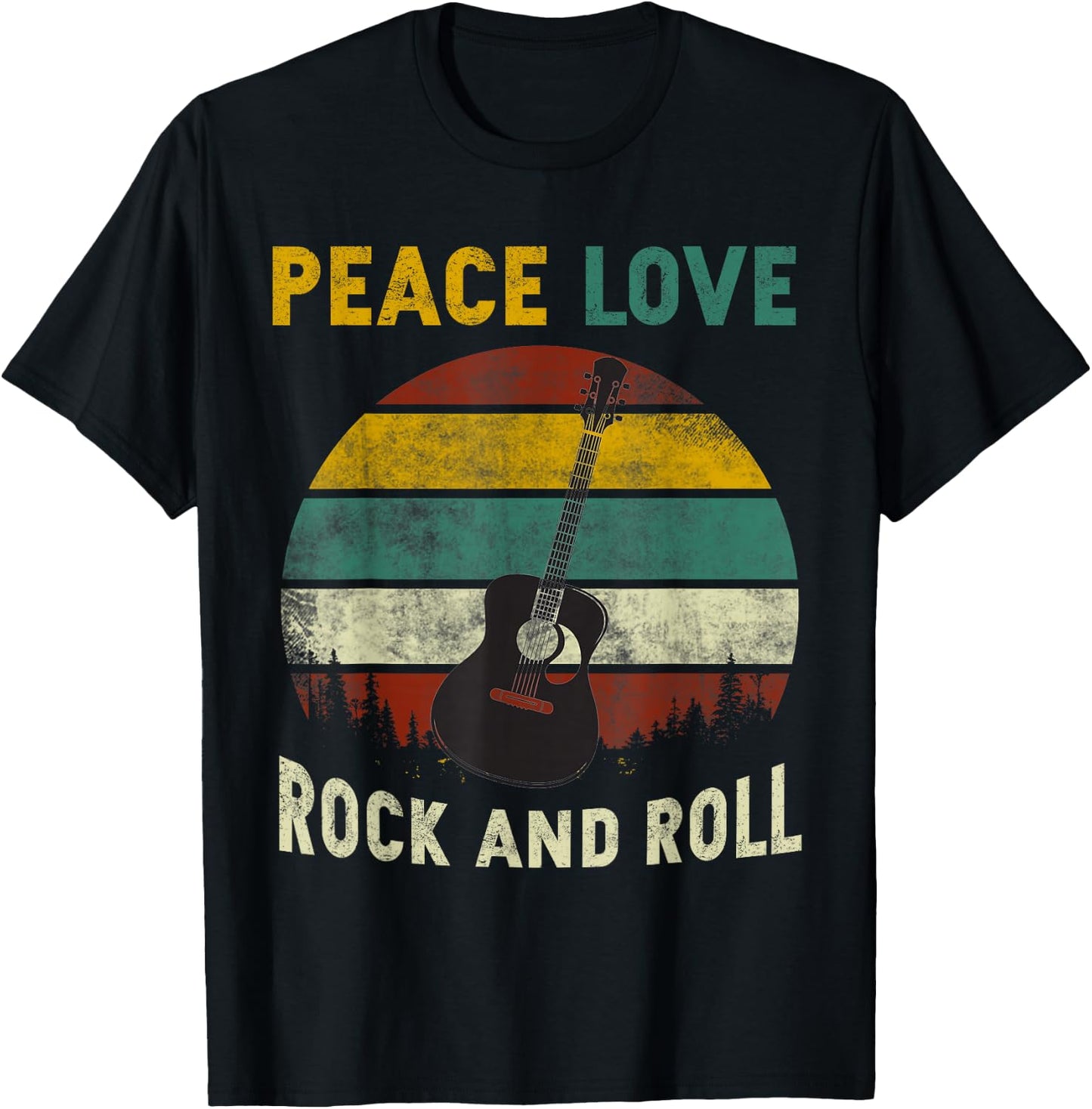 Peace Love Rock and Roll Guitar Player Guitarist Vintage T-Shirt - T-Shirt | Black
