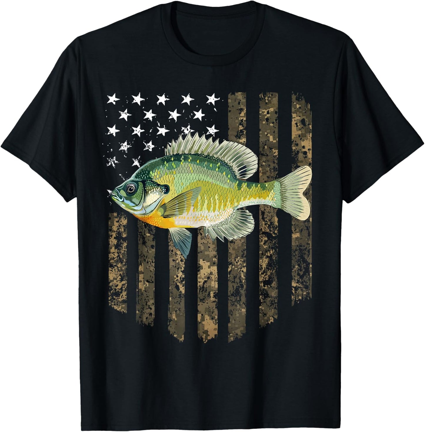 Camo American Flag Bluegill Fishing 4th Of July T-Shirt - T-Shirt | Black