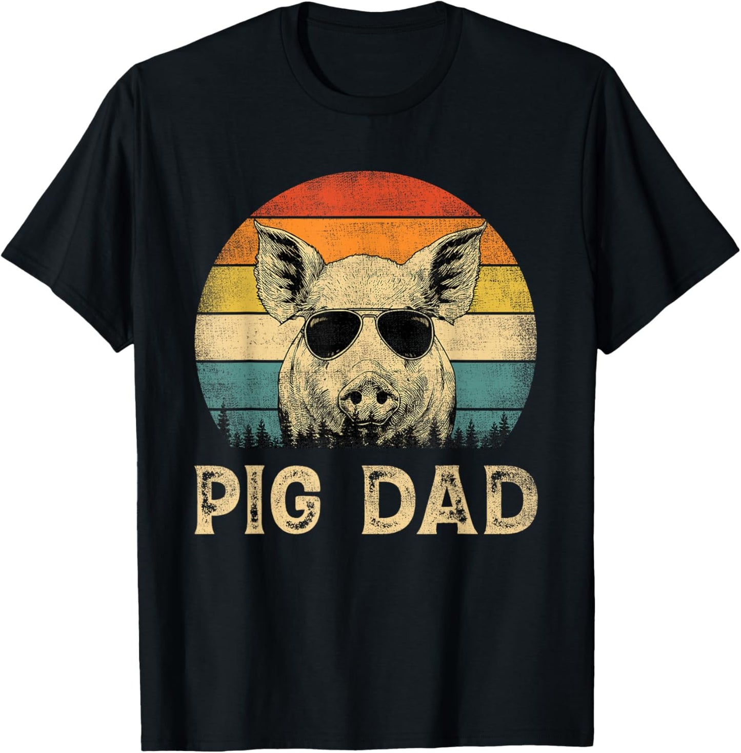 Vintage Pig Dad Pig Lovers Daddy Father's Day T-Shirt - T-Shirt | Black