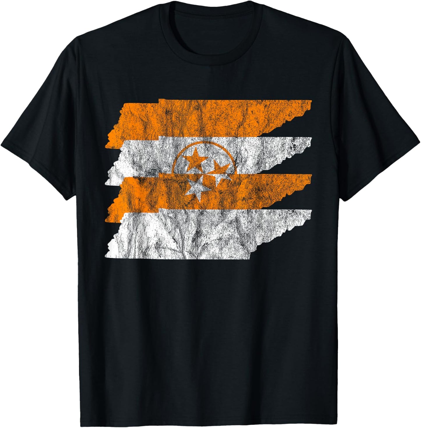 Distressed Vintage Tennessee State Flag Stars Outline Gift T-Shirt - T-Shirt | Black
