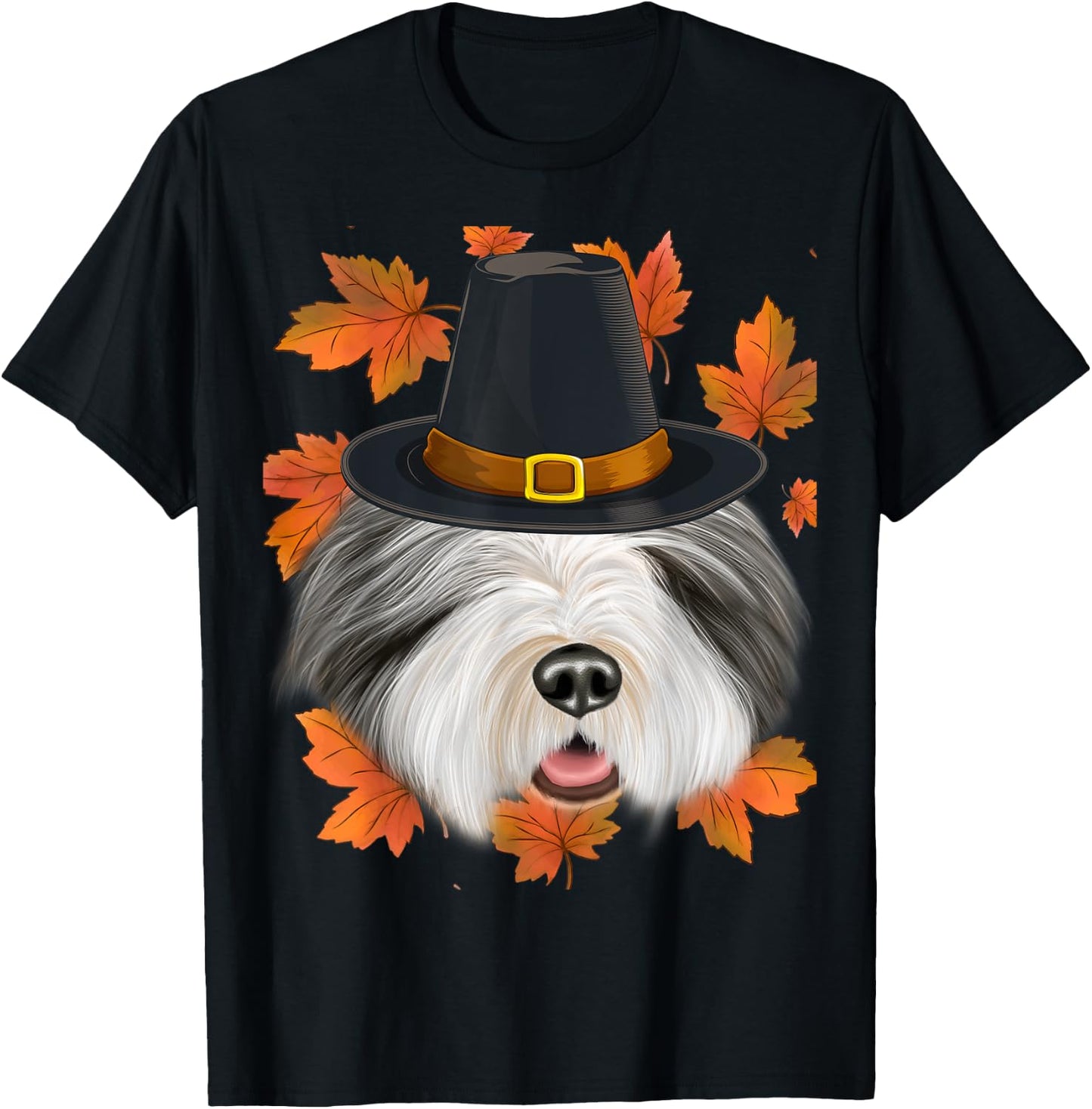 Fall Bearded Collie Pilgrim Thanksgiving T-Shirt - T-Shirt | Black
