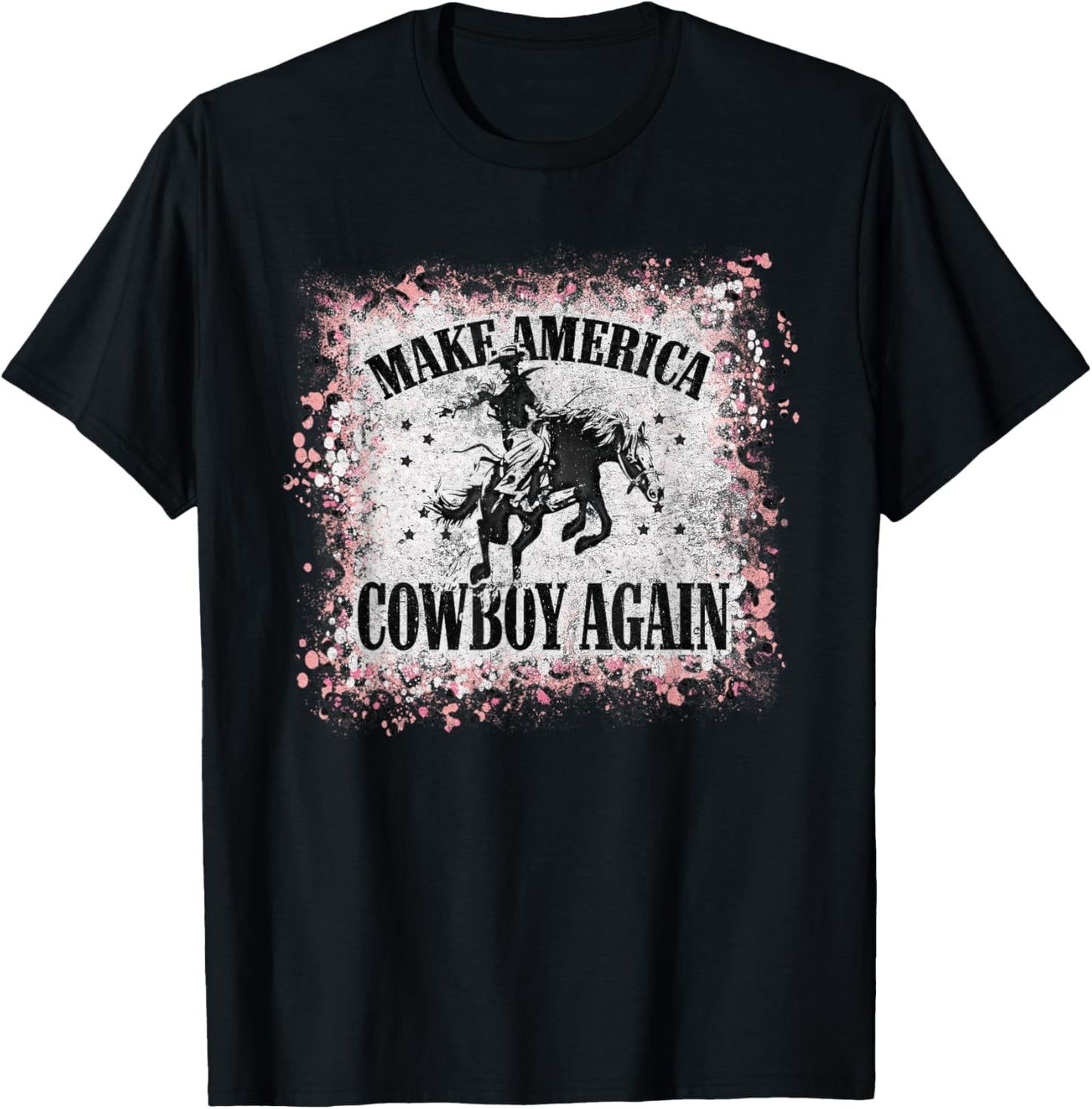 Vintage Leopard Bleached Makes America Cowboy Again T-Shirt - T-Shirt | Black