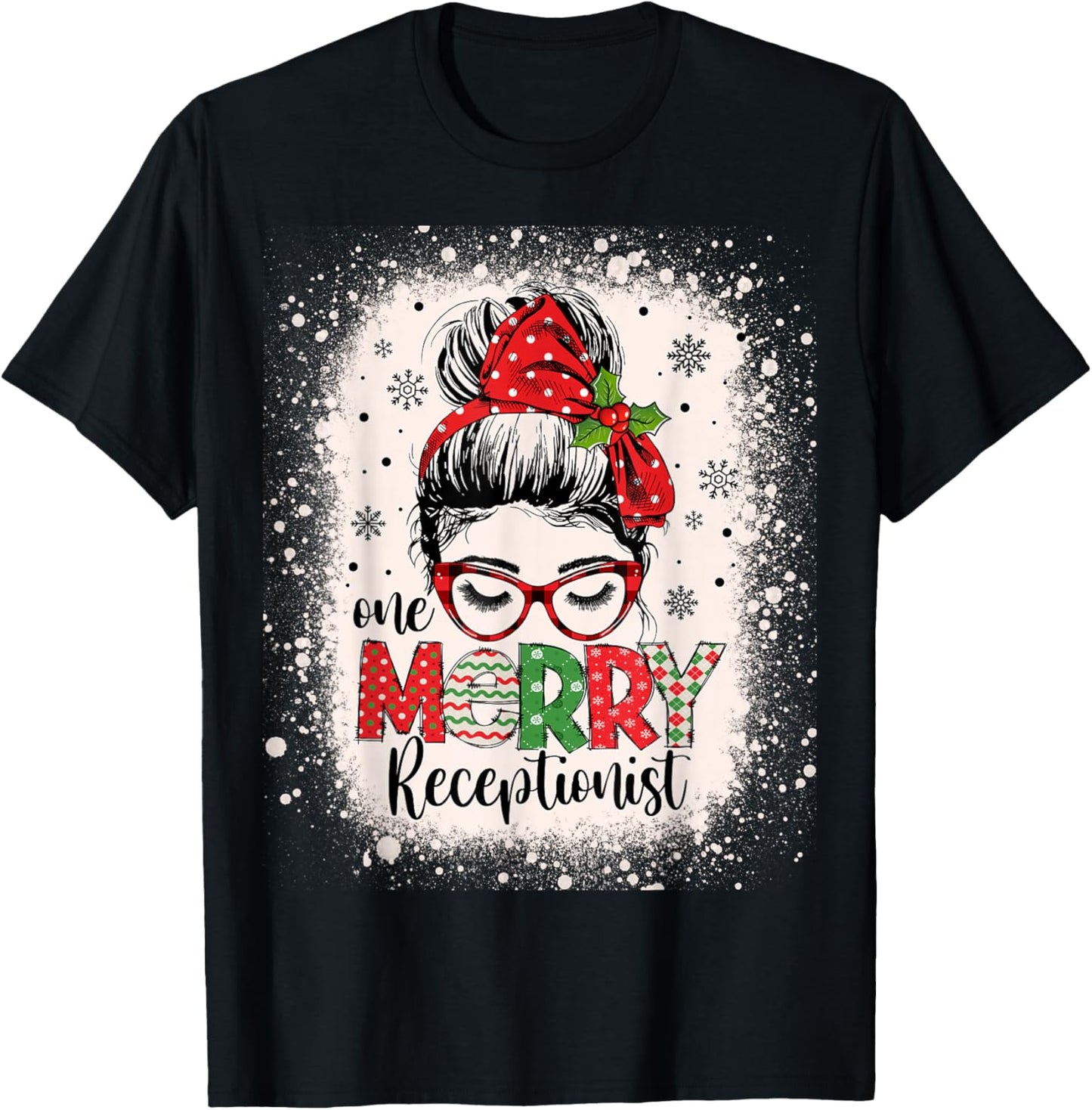 Messy Bun Receptionist Christmas Medical Office Secretary T-Shirt - T-Shirt | Black