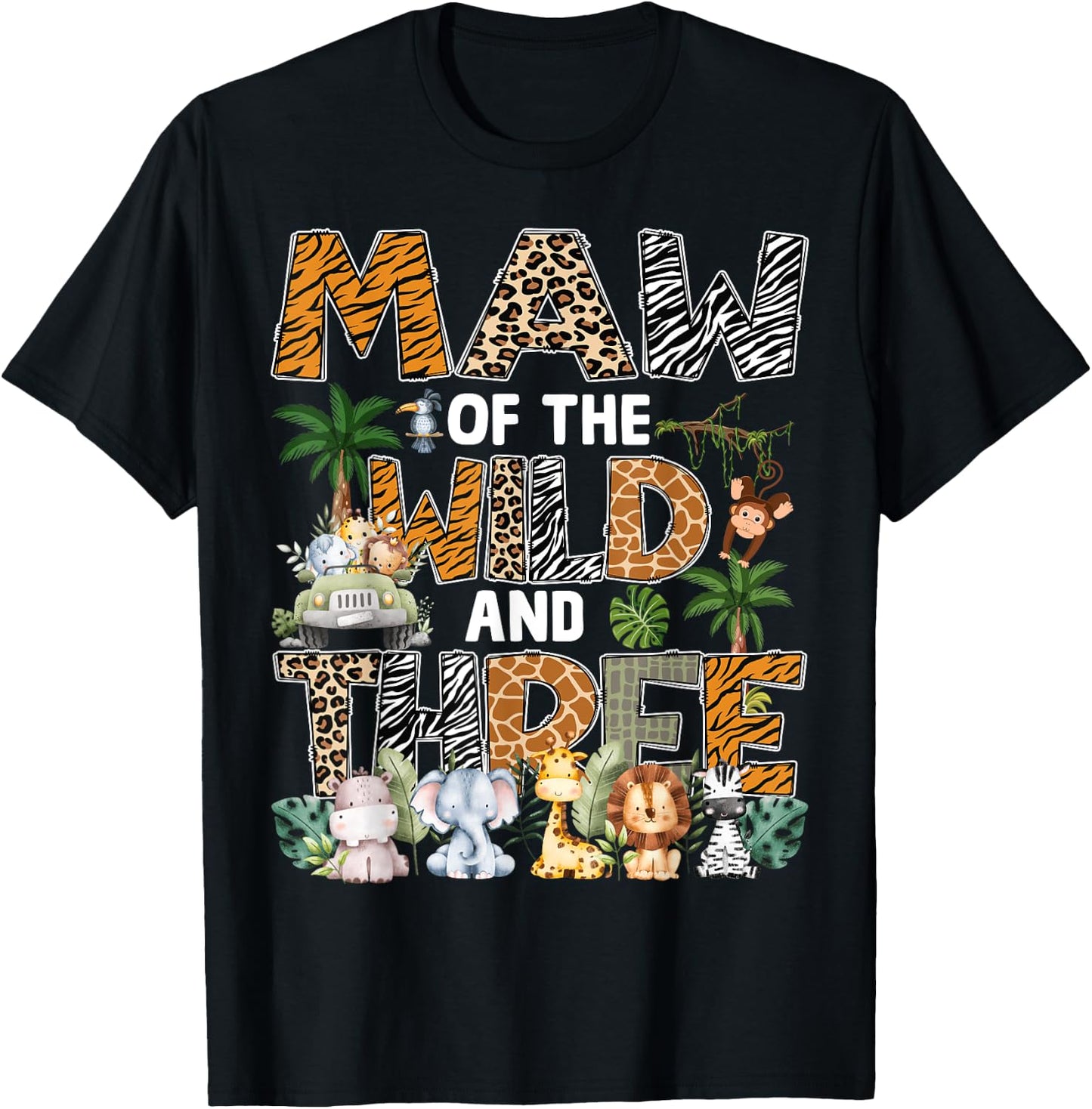 Maw Of The Wild Three Zoo 3Rd Birthday Safari Jungle T-Shirt - T-Shirt | Black