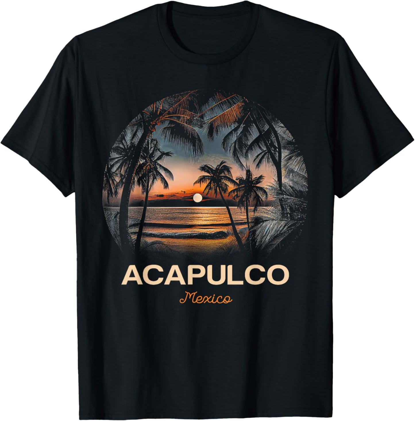 Vacation Souvenir Palm Tree Acapulco T-Shirt - T-Shirt | Black