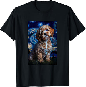 Cavapoo in Starry Night Painting Dog Mom Dad T-Shirt - T-Shirt | Black