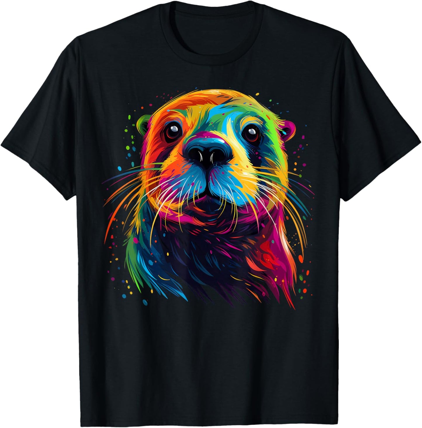 Otter Face Colorful River Sea Animal Art Lover Cute Black T-Shirt - T-Shirt | Black