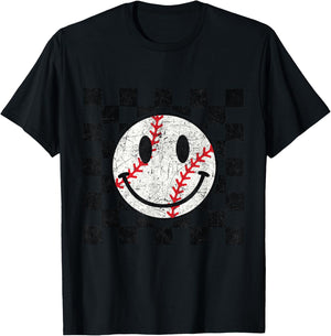 Baseball Smile Checkered Funny Sport Humor T-Shirt - T-Shirt | Black