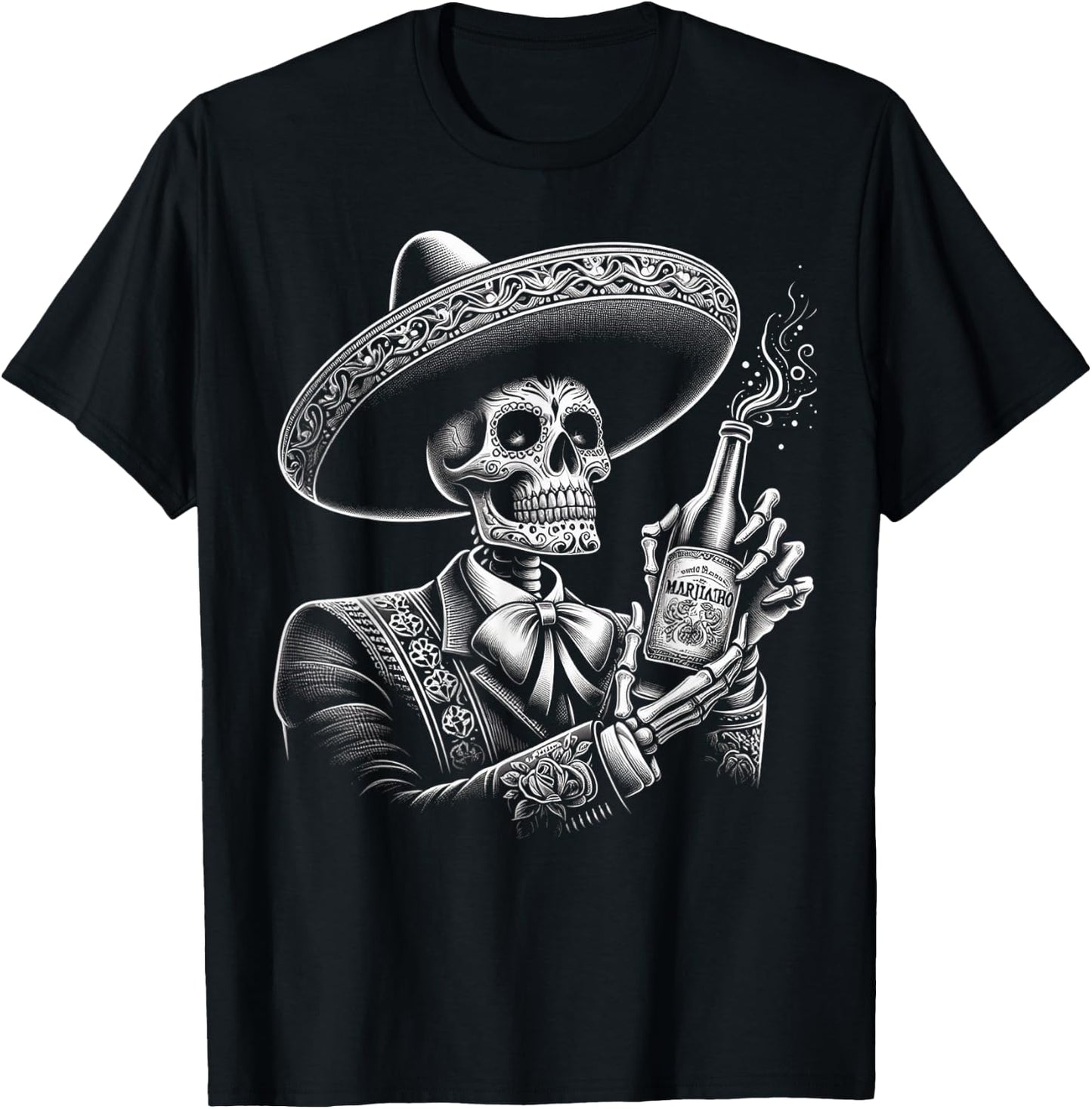 Vintage Skeleton Tequila Mexico Dia De Los Muertos Mexican T-Shirt - T-Shirt | Black