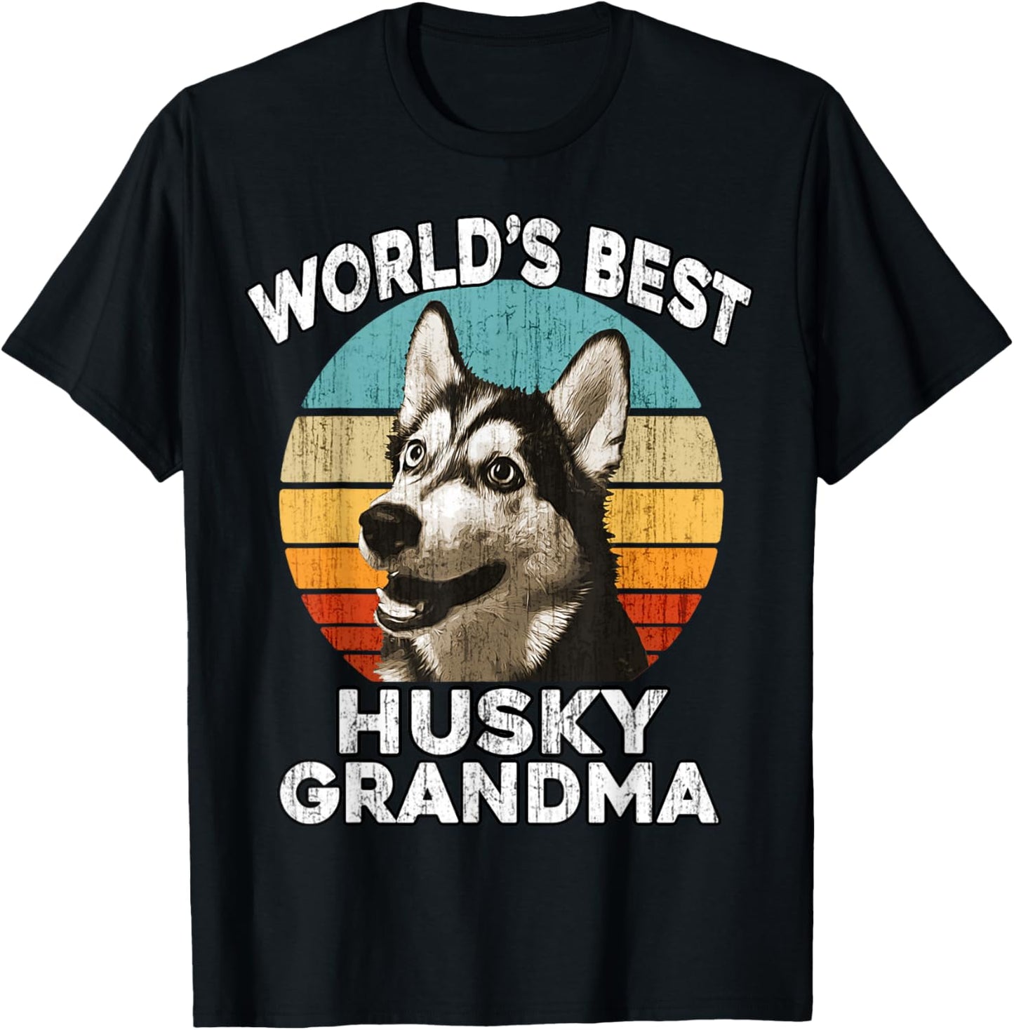 Husky Grandma Funny Worlds Best Huskie Grandma Vintage Retro T-Shirt - T-Shirt | Black
