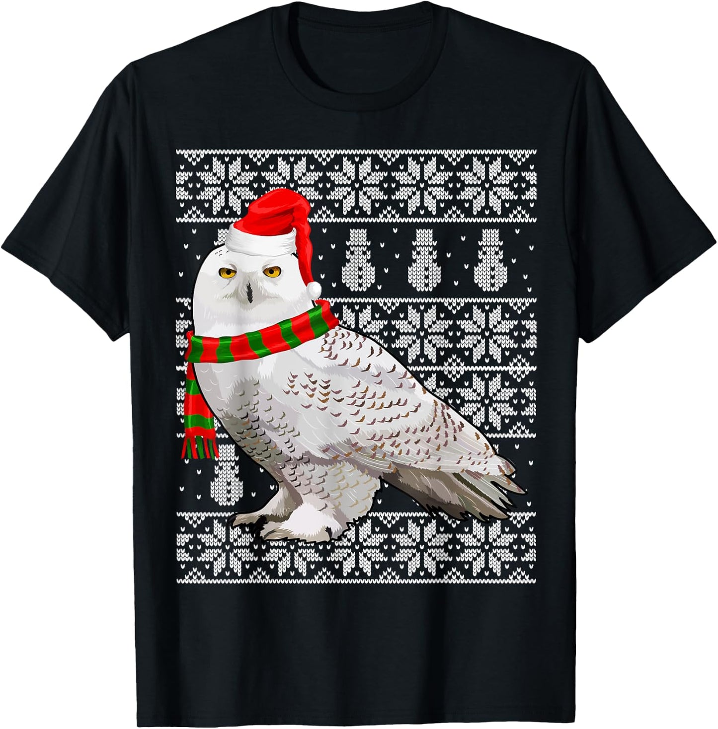Bird Xmas Santa Hat Snowy Owl Ugly Christmas T-Shirt - T-Shirt | Black