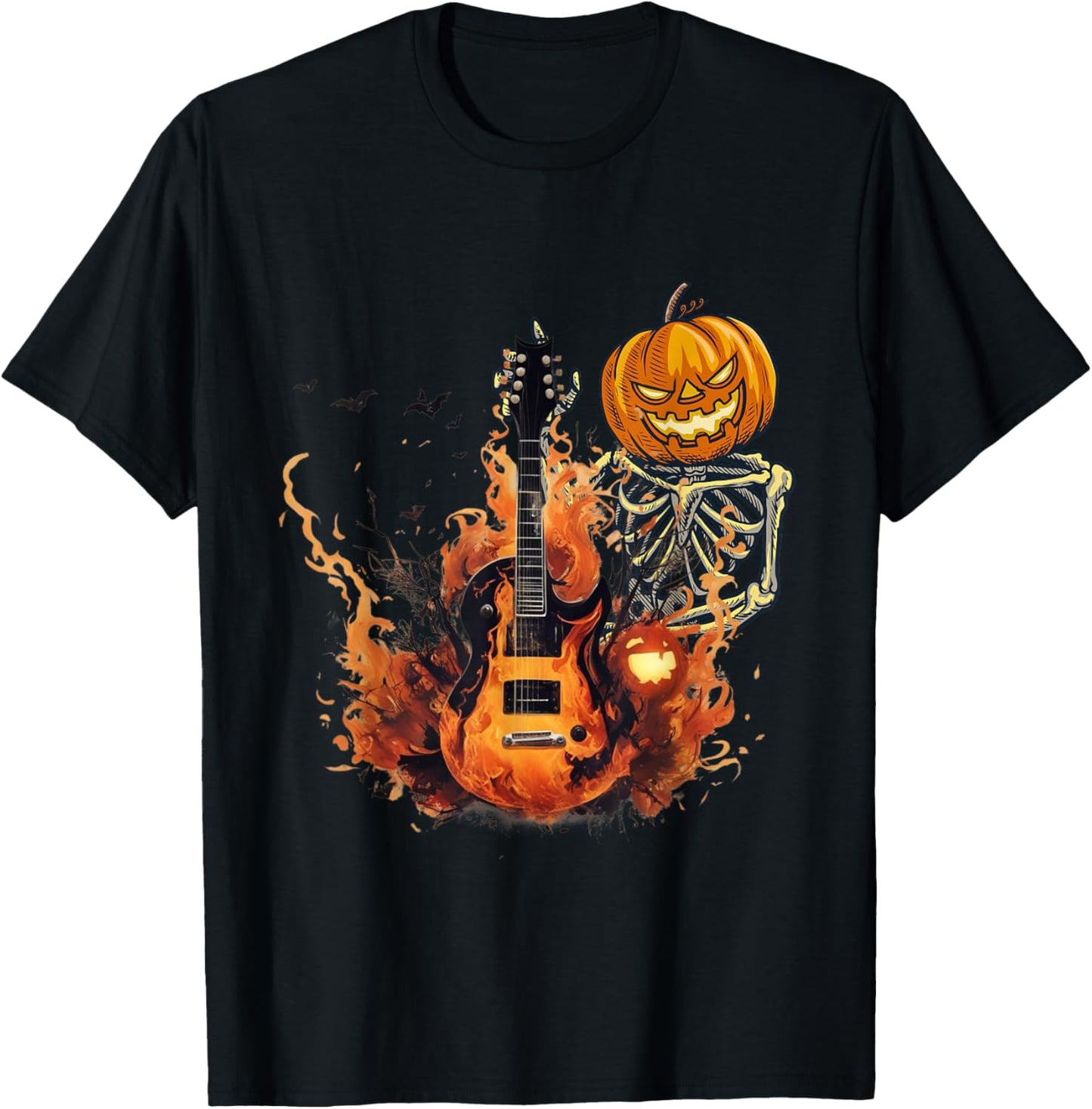 Funny Halloween Skeleton Rocker With Guitar Rock'n Roll Band T-Shirt - T-Shirt | Black