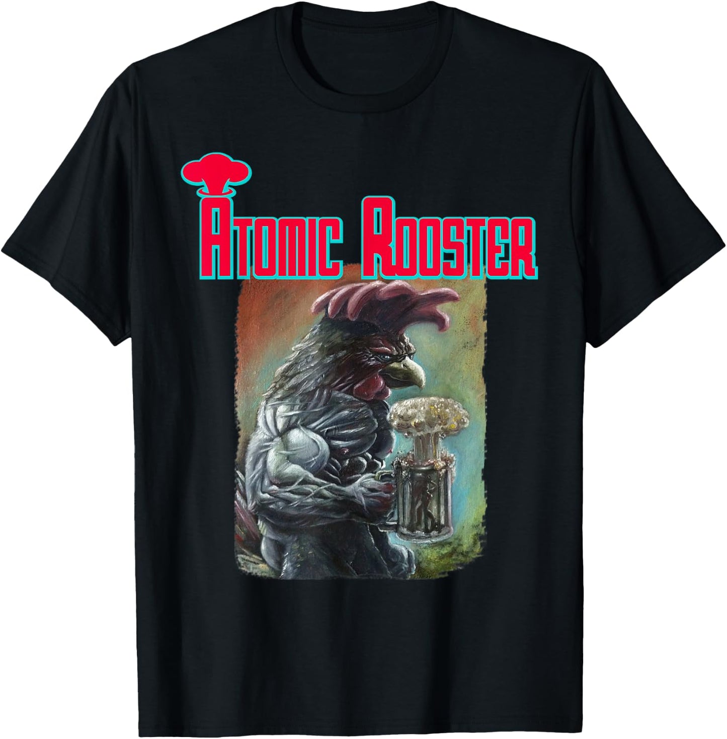 Masterpiece Art Atomic Rooster - Men's Black Cotton Blend Short Sleeve Classic Fit - Music Band - Small T-Shirt - T-Shirt | Black
