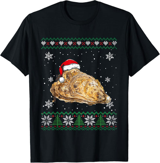 Santa Oyster Ugly Sweater Animals Christmas Pajama T-Shirt - T-Shirt | Black