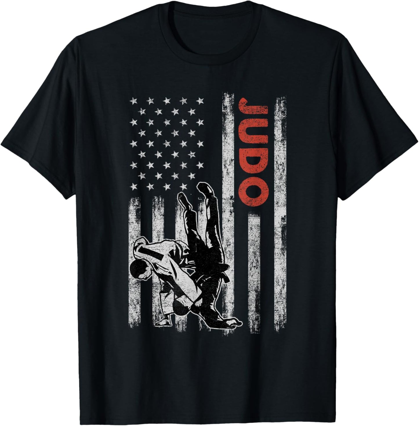 Judo Lovers Vintage American Flag 4th Of July Gift T-Shirt - T-Shirt | Black