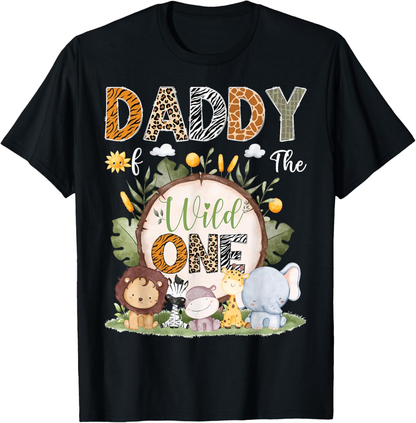 Daddy Of The Wild One 1St Birthday Kids Safari Woodland T-Shirt - T-Shirt | Black