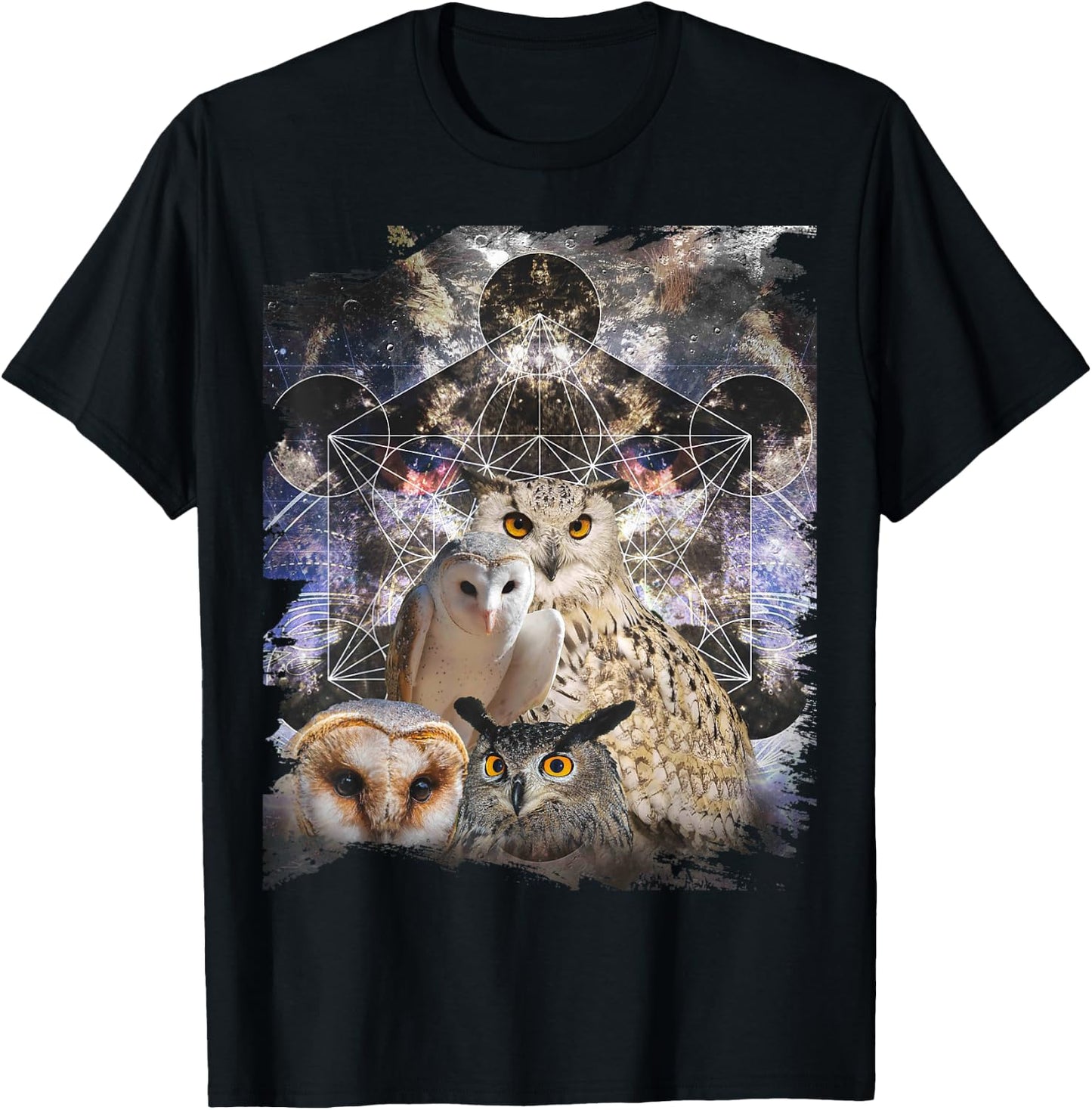 Trippy Owl Psychedelic Chakra Owls Life Flower Mandala Rave T-Shirt - T-Shirt | Black