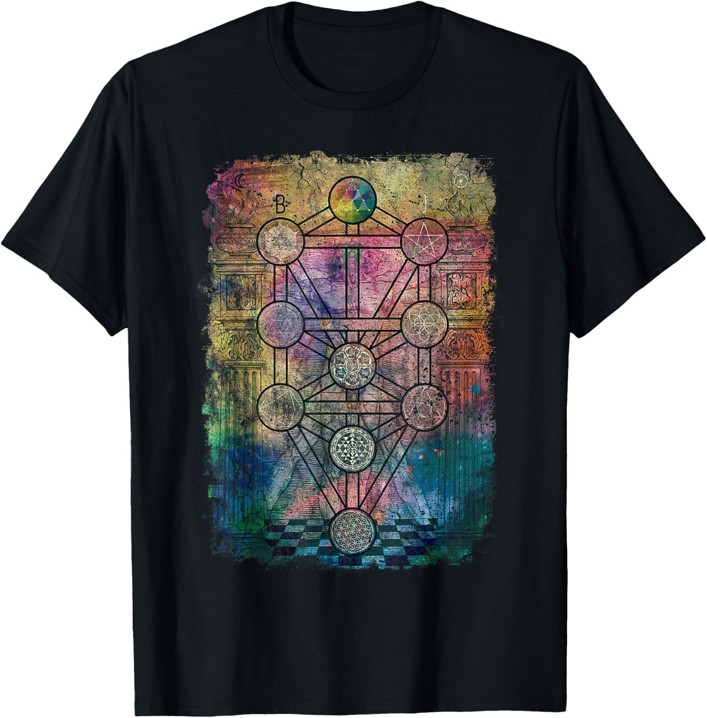 Tree Of Life Sacred Geometry Retro Vintage Graphic Print T-Shirt - T-Shirt | Black