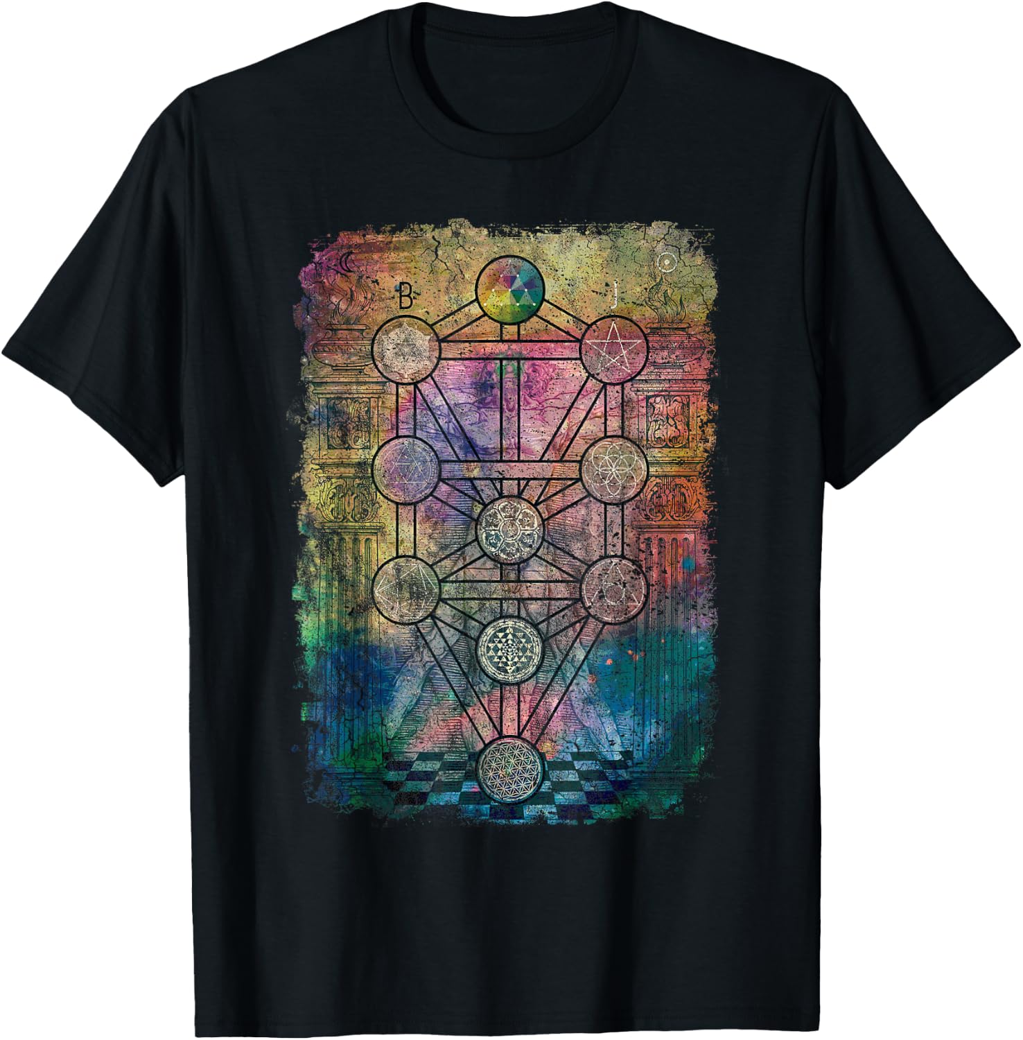 Tree Of Life Sacred Geometry Retro Vintage Graphic Print T-Shirt - T-Shirt | Black
