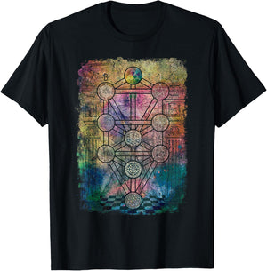 Tree Of Life Sacred Geometry Retro Vintage Graphic Print T-Shirt - T-Shirt | Black